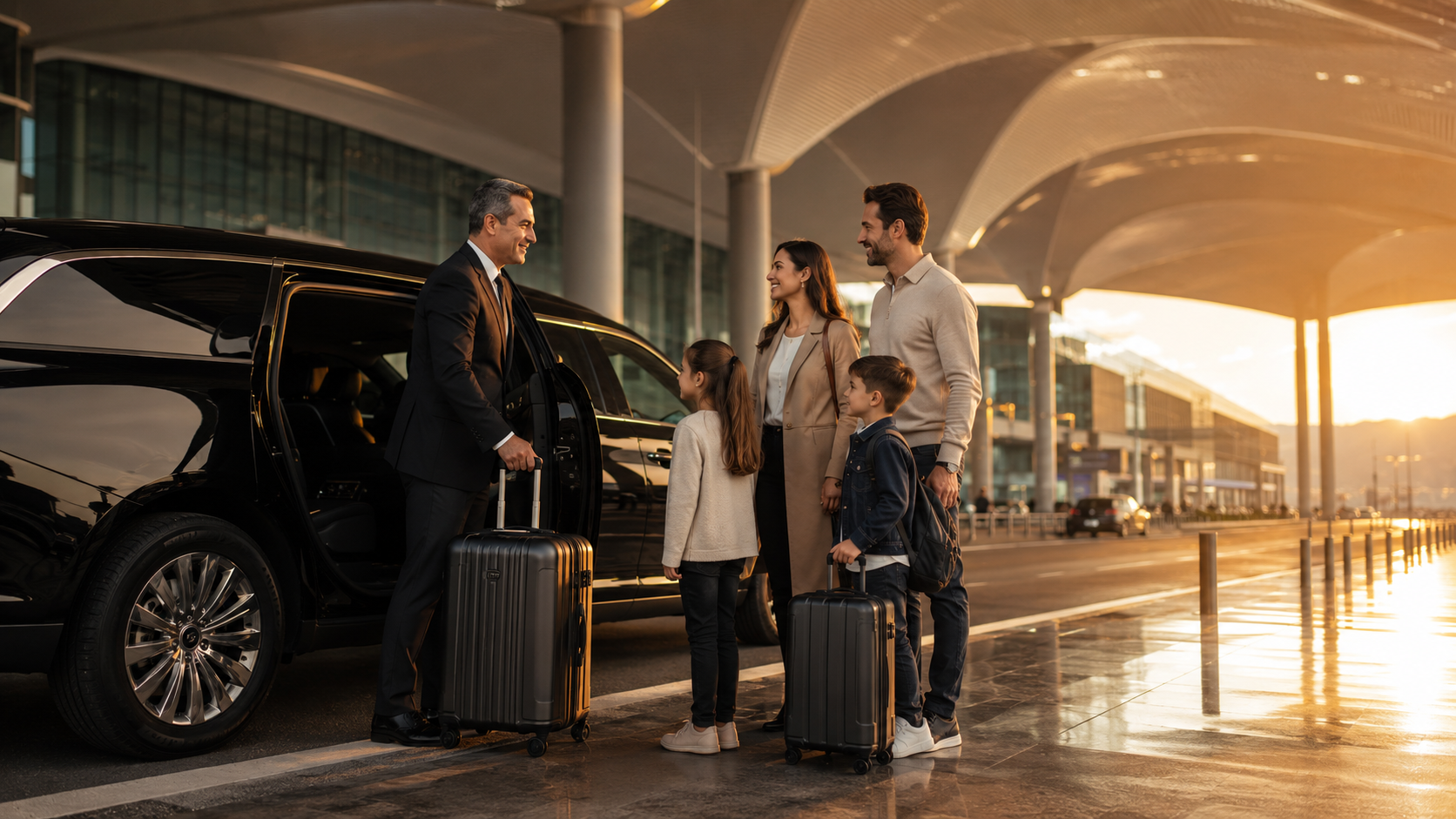 Family met by a private transfer outside Istanbul Airport