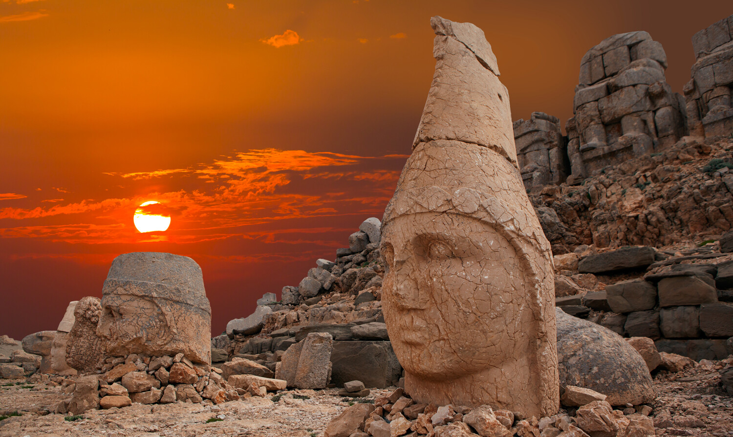 Heads of the statues on Mount Nemrut in Turkey
